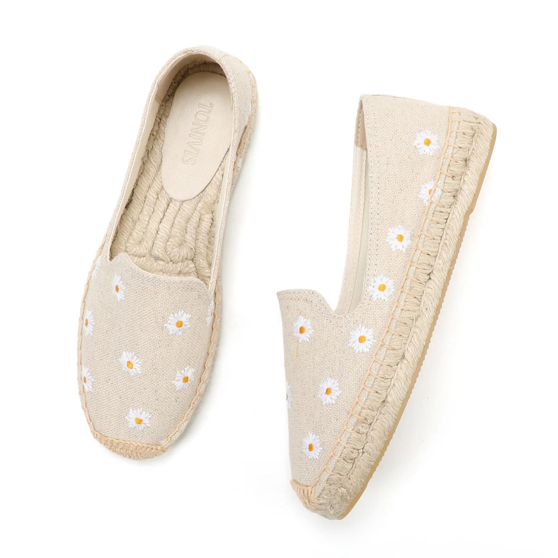 Damen-Espadrilles mit Blumenstickerei zum Hineinschlüpfen aus Canvas