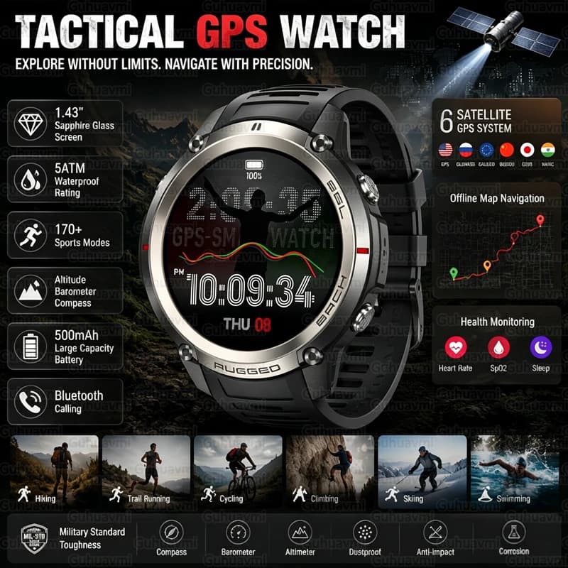 Taktische Outdoor-Smartwatch für Herren: Wasserdicht, Militärstandard, GPS & mehr