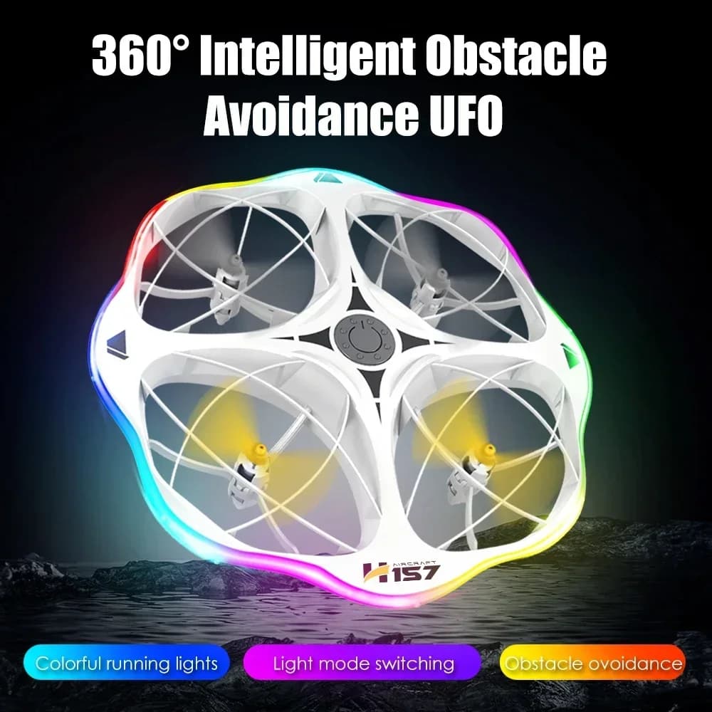 UFO-Drohne H157 mit 4 Achsen | Fernbedienung + Uhrensteuerung | Bunte RGB-LED | 360° Rollstunt | Hindernisvermeidung | Spielzeug für Jungen und Mädche