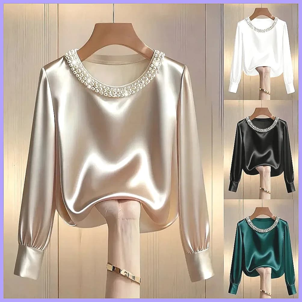 Blouse en satin luxueuse avec perles - Mode élégante pour dames