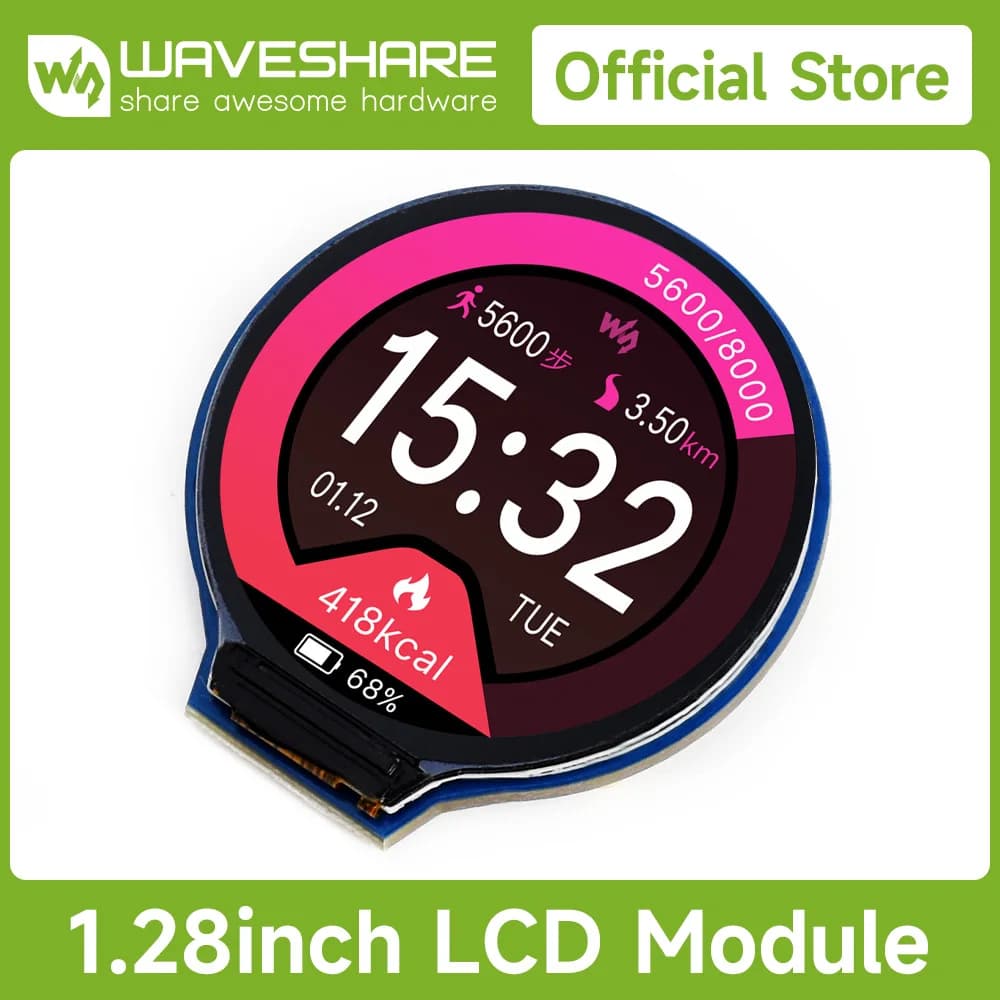 Waveshare 1.28 Zoll Rundes LCD Display Modul – 65K RGB Farben, 240x240, SPI für Raspberry Pi & Jetson Nano
