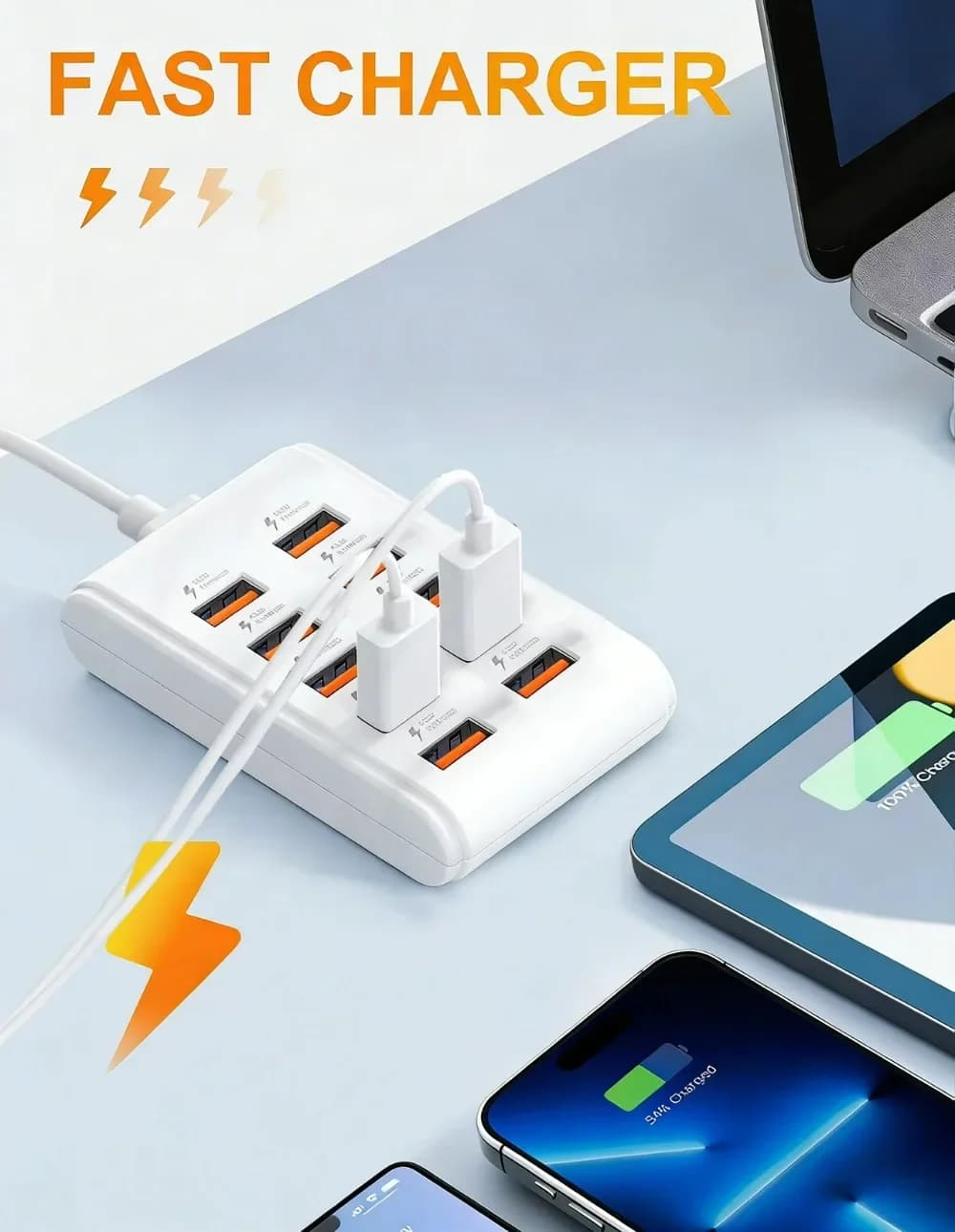 سوكة تمديد 66 واط: شاحن USB 10 في 1 مع 10 منافذ وبلوك تحويل للايفون