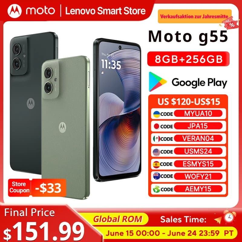 Motorola MOTO G55 Smartphone Original Global ROM 6,5-Zoll 120Hz Display 256GB MediaTek Dimensity 7025 50MP Mobiltelefon