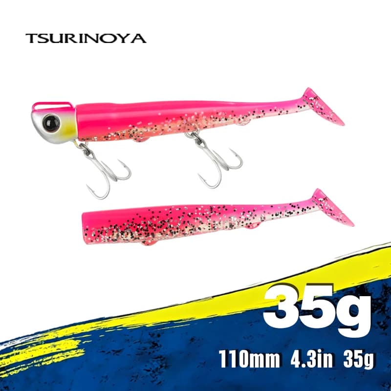TSURINOYA 110mm 35g Lunga Canne da Lancio Jig Testa Coda Morbida Set 2 pezzi Coda Platessa Barracuda Esca Galleggiante Grande Esca