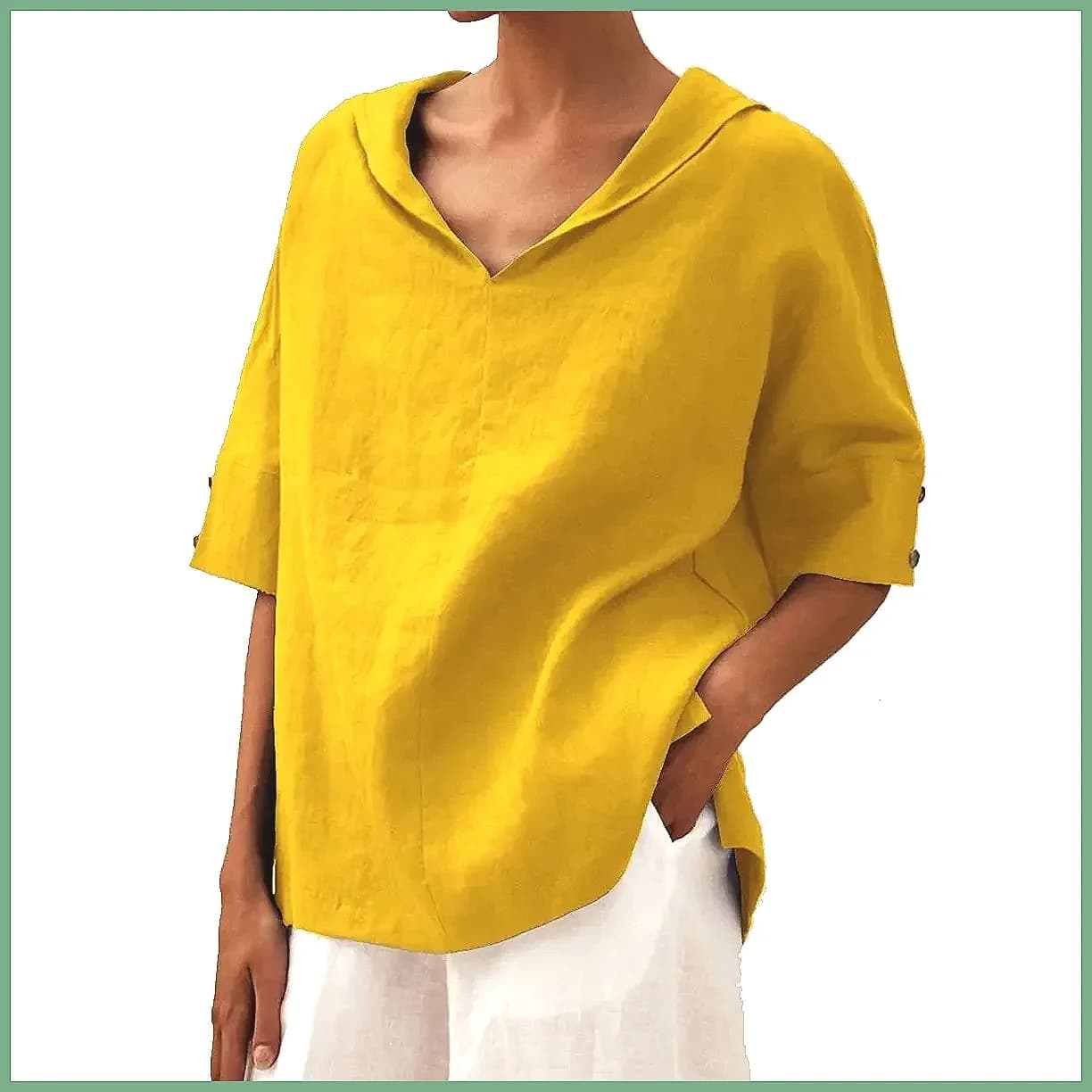 Stylische Baumwoll-Leinen-Bluse mit V-Ausschnitt – Lässiger Look für jeden Anlass