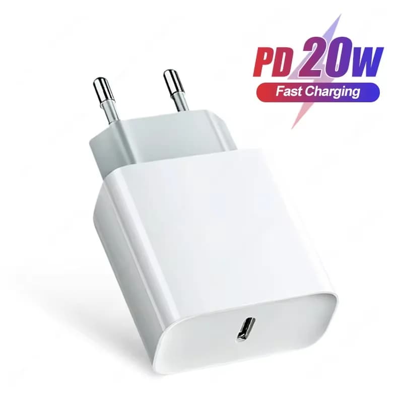 مُعدَّل USB-C PD 20 واط لآي فون 15 14 بلس 11 12 13 برو ماكس XR XS 8 EU US مع صندوق شحن سريع