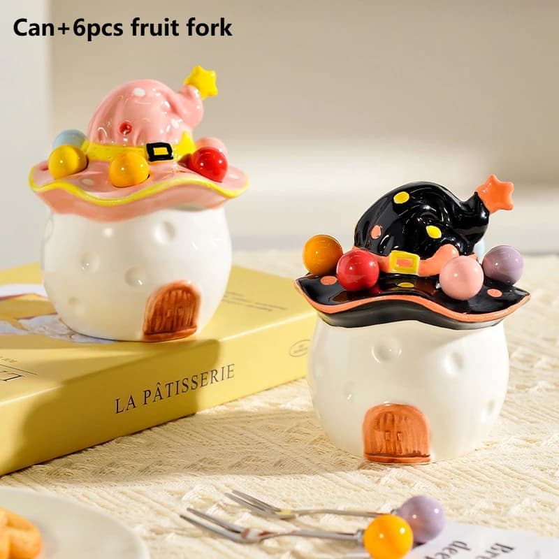 Rare Ghost Edelstahl Obstgabel Set, Magic Hat Keramiktopf, Dessertkuchen Obstgabel Hochwertig | haus-garten