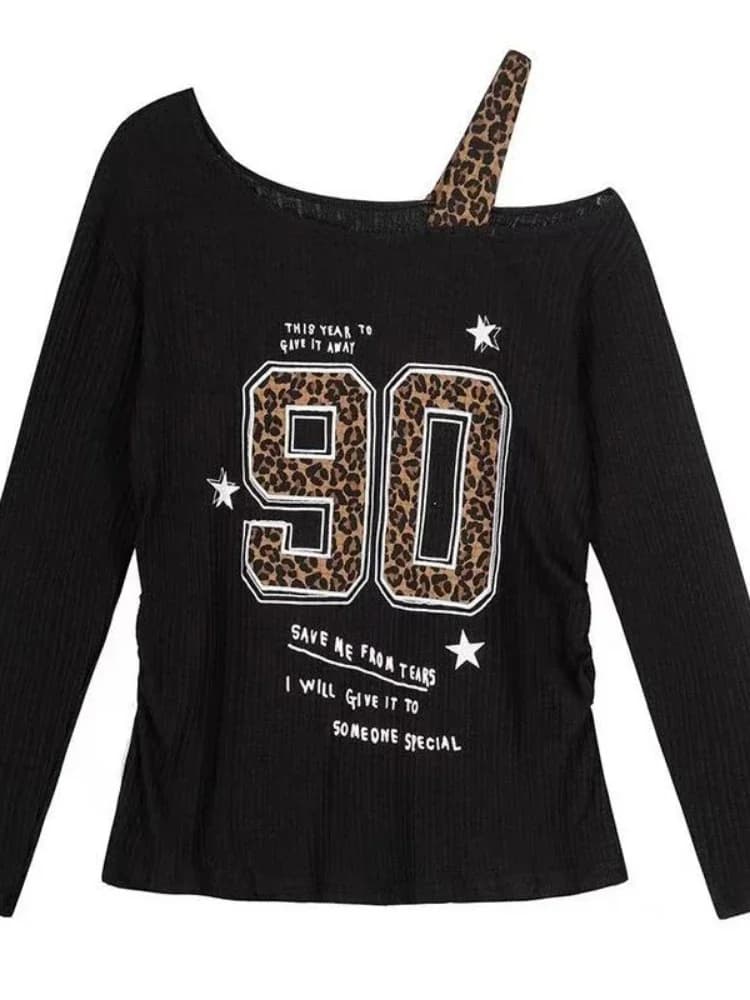 Y2K Leopard-Patchwork-T-Shirt Damen – Retro Streetwear Trend 2024