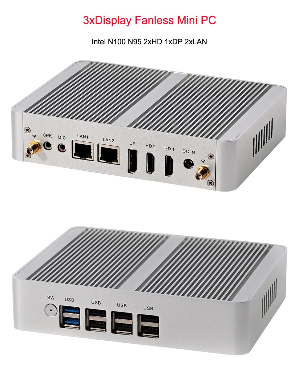 N100 N95 Intel Alder Lake-N Quad-Core Lüfterloser Mini-PC 3xDisplay 2xHD 1xDP 2xLAN Windows 11 Desktop Bürocomputer Nuc 16G DDR4