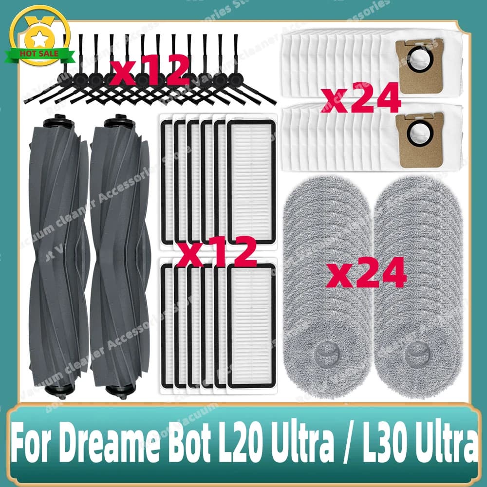 Consegna accessori essenziali per Dreame Bot L20 Ultra / L30 Ultra / X20 Pro - Pagina di spazzola, straccio, asciugamani, filtri HEPA, sacchi della polvere