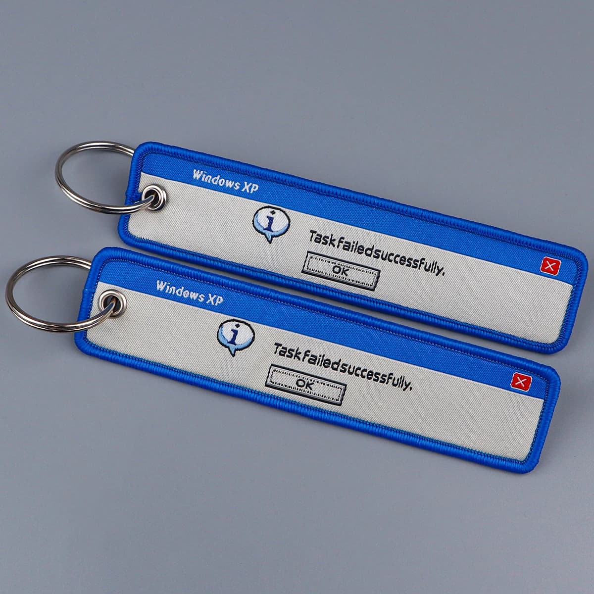„Task Successfully Failed“ Stickerei-Schlüsselanhänger, lustige Schlüsselanhänger, Schlüsselanhänger für Motorräder, Autos, Schlüsselanhänger, Zubehör, Chaveiro-Geschenk