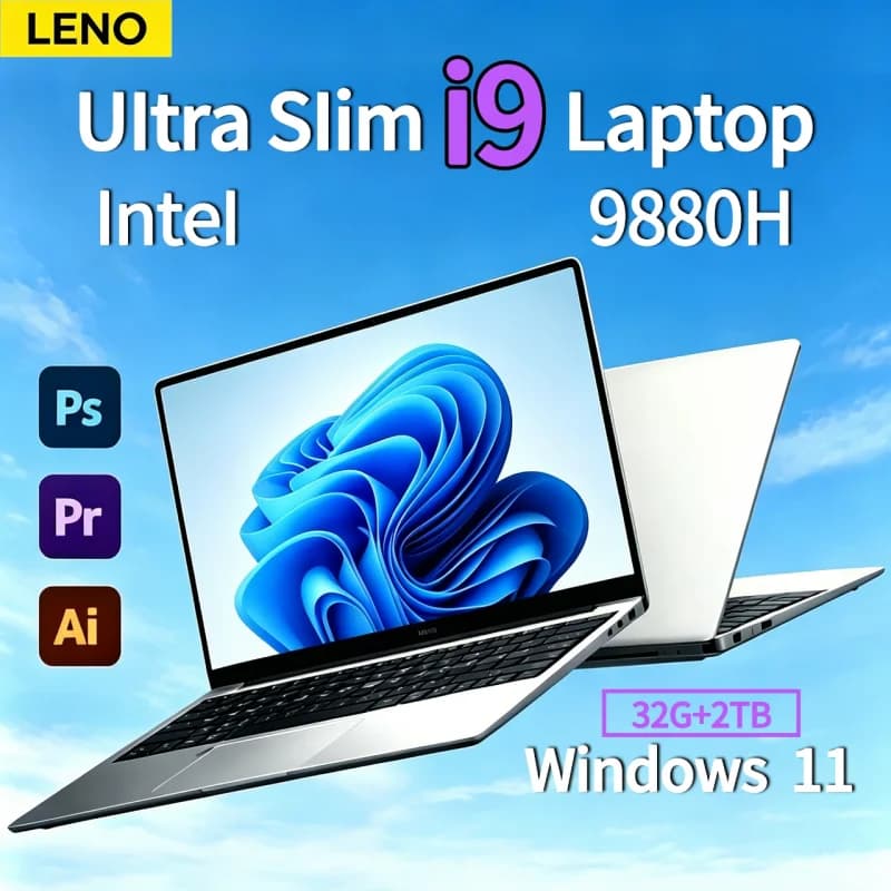 LENO 2026 Neuer 15,6-Zoll Intel Core i9-9880 4K HD Laptop Ultra Slim Gaming Laptop 1920*1080 Windows 11 Office für Studium, Zuhause und Freizeit