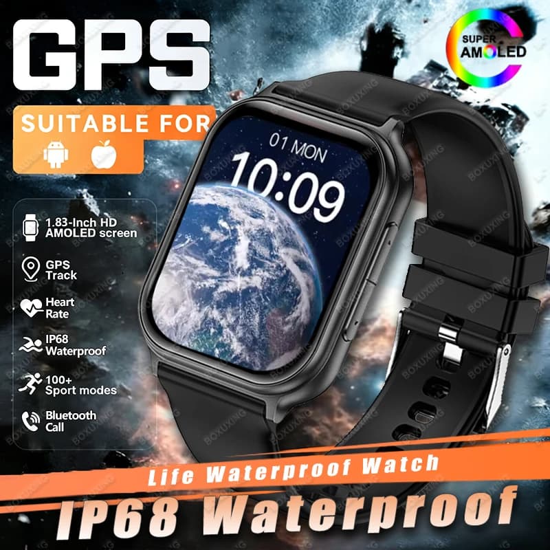 2026 New Y1 Pro Men's Sports Smartwatch 1.83'' AMOLED HD Screen Bluetooth Call Health Rate Monitor IP68 Waterproof Smartwatches