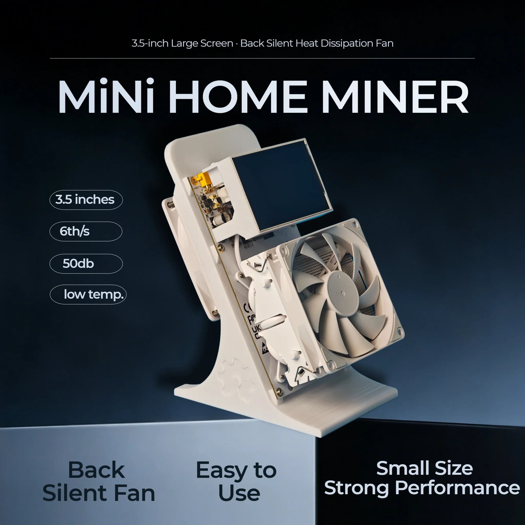 YYSLuping Mini Home Miner 3.5-inch Large Screen High Hashrate Quiet Crypto ASIC Mining Machine with Rear Fan and Desk Fan
