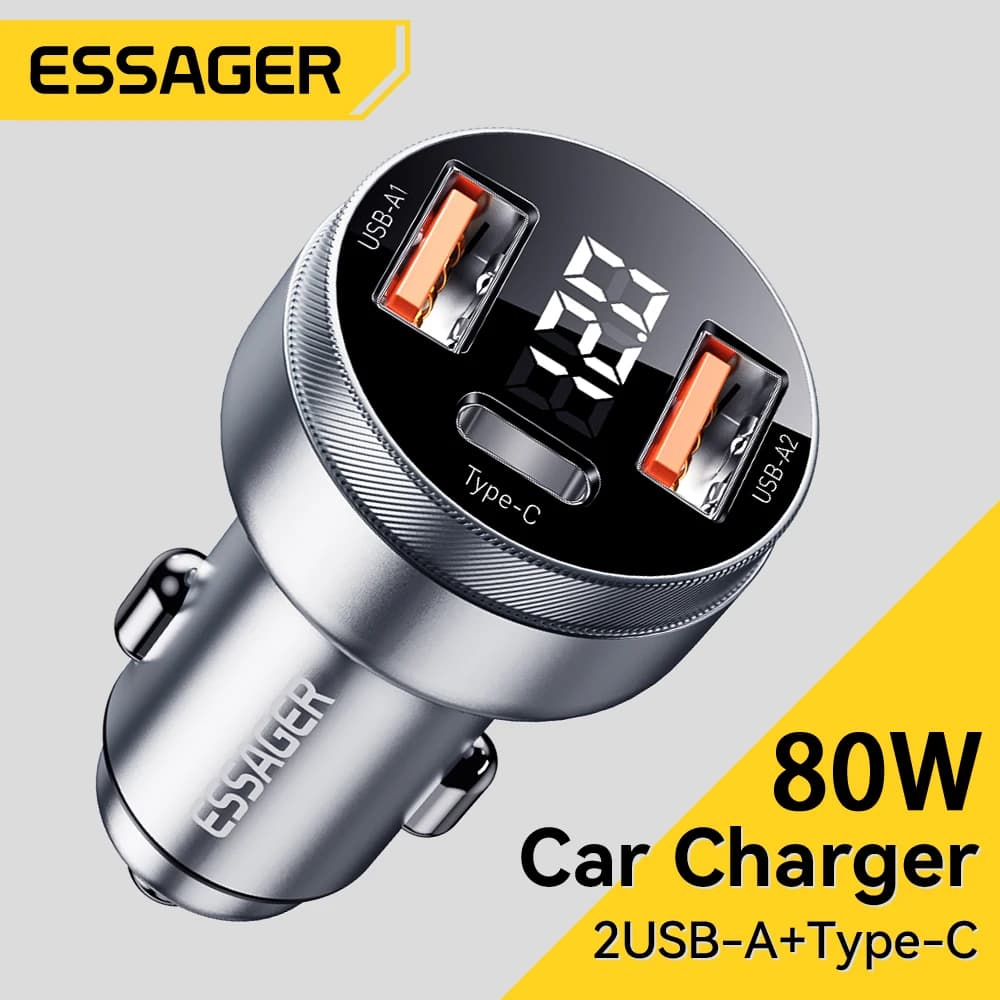 مُعدَّت شحن سيارة Essager 80W PD USB Type C السريع شحن لآيفون 14 13 هواوي اكسياومي سامسونج آي باد لاب탑 تابلت