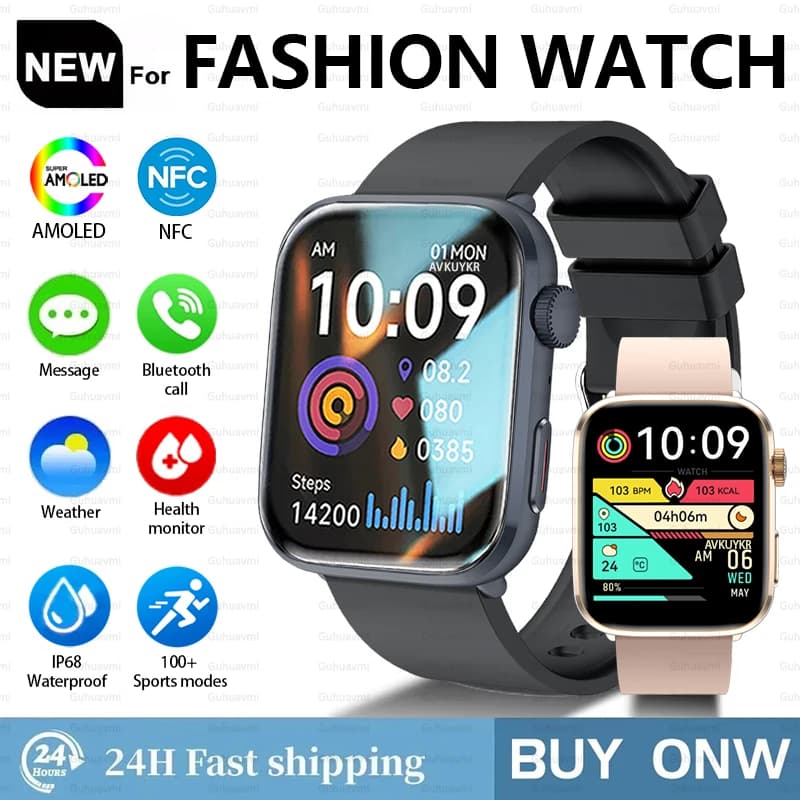 New NC Smartwatch for Men & Women - 1.85" AMOLED, Bluetooth Calls, Health Monitor, Waterproof