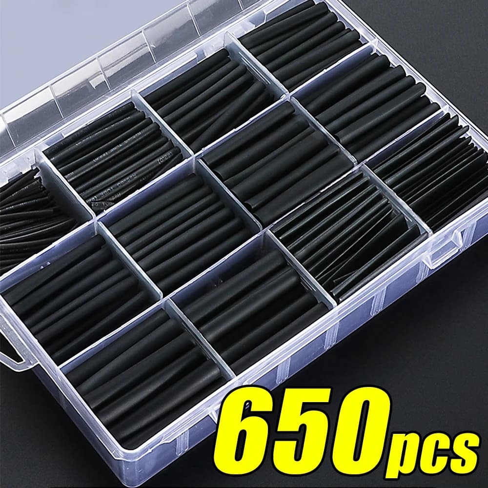 Conjunto di tubi termorestringenti neri, tubo resistente al calore, tubo termorestringente per connessioni elettriche, guaine di isolamento del cavo, protezione