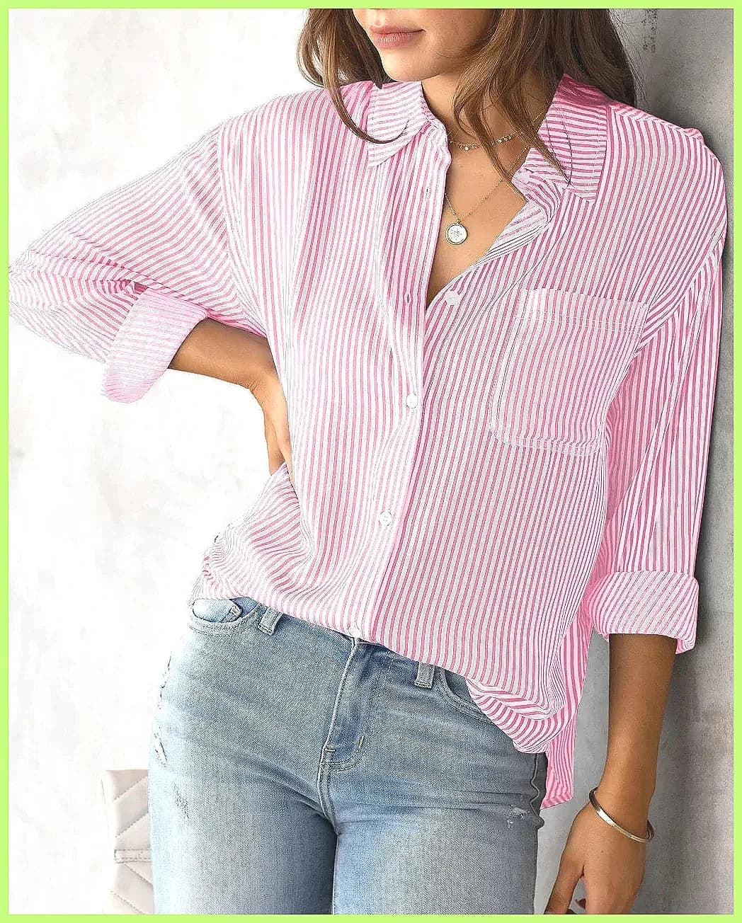 2025 Blouse en coton oversize rayée tendance à manches longues