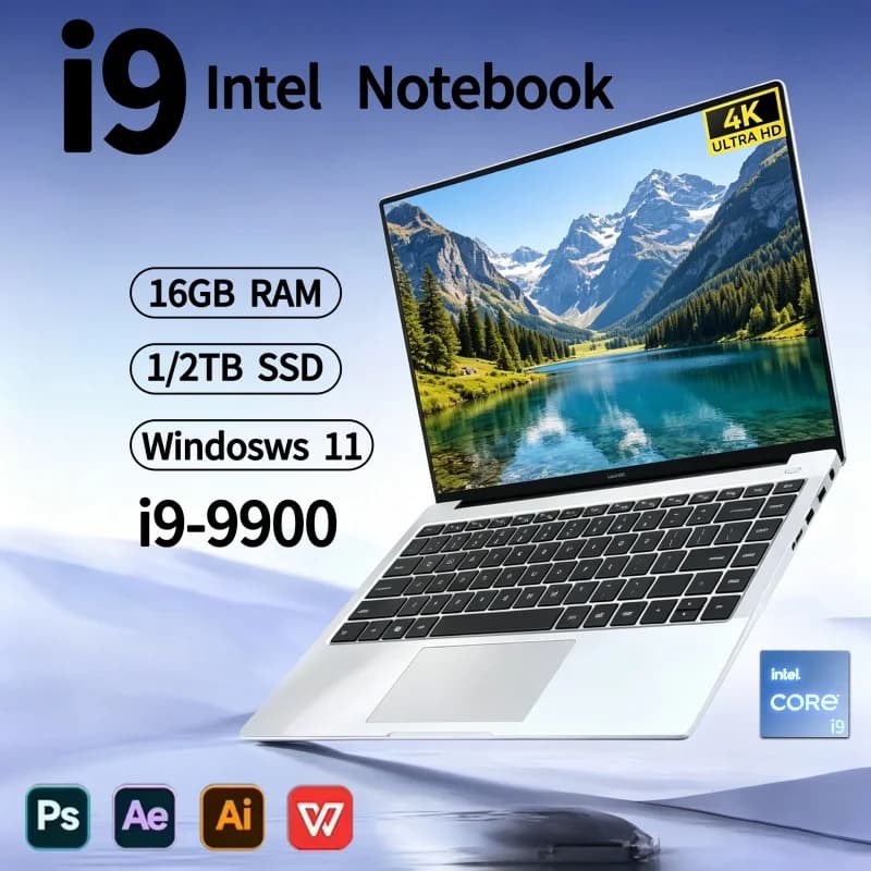 LENO i9-9900 Intel Core 15.6 بوصة حاسوب محمول Windows 11 4K HD 16 جيجا رام 1/2 تيرابايت SSD مفرود نحيل قابل للانتقال للالعاب و الأعمال