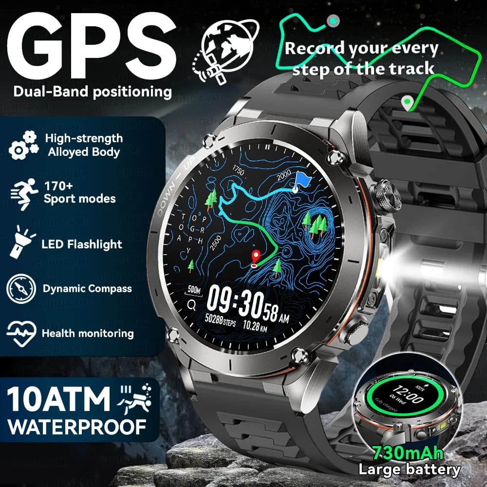 GUHUAVMI Y-101 GPS-Sport-Smartwatch - Wasserdicht bis 10 ATM, Militärqualität