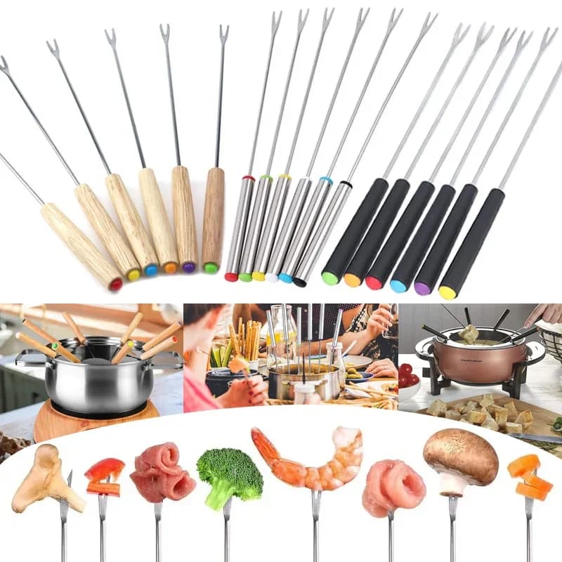 6-teiliges Edelstahl Fonduegabel-Set 24cm für Schokolade, Käse, Obst, Dessert