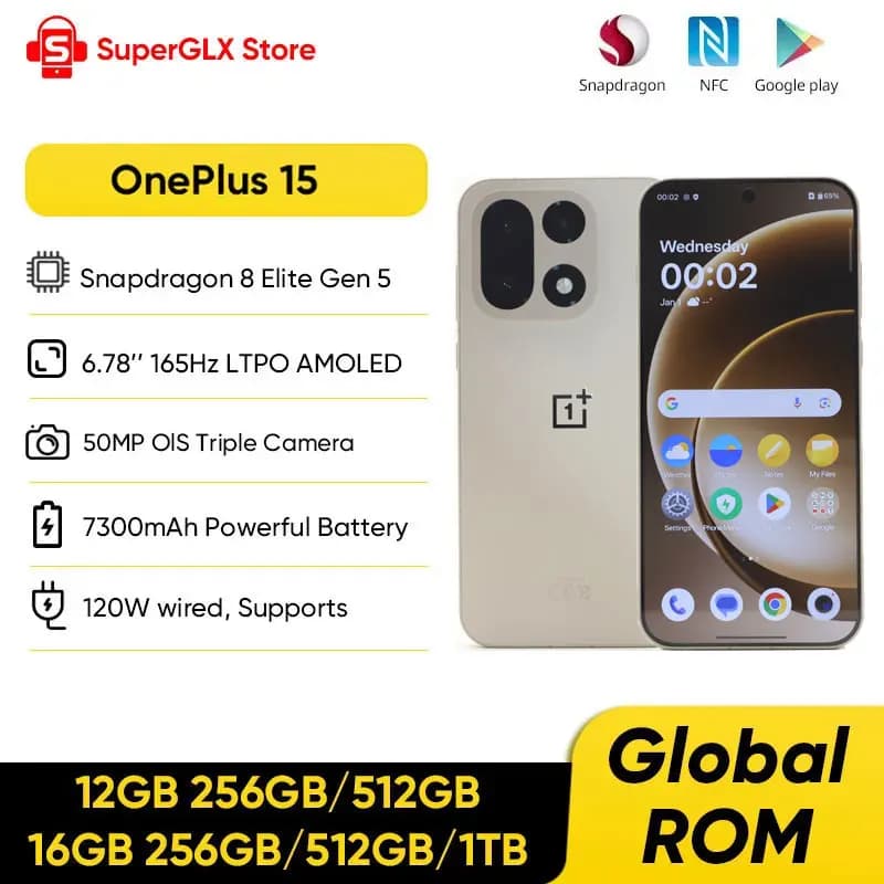 OnePlus 15 Entsperrtes Smartphone Snapdragon 8 Elite Gen 5 6,78'' 165Hz Hochfrequenz-Bildschirm Rückseitige 50MP Dreifach-Kamera 7300mAh
