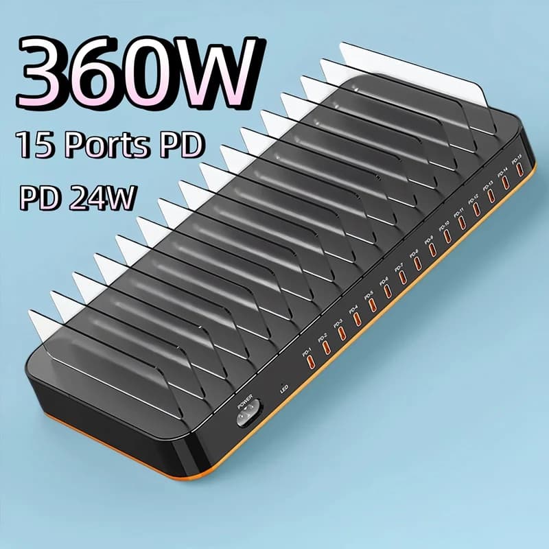 Universal USB PD Charger with 15 USB-C Ports and Fast Charging Station for iPad and iPhone