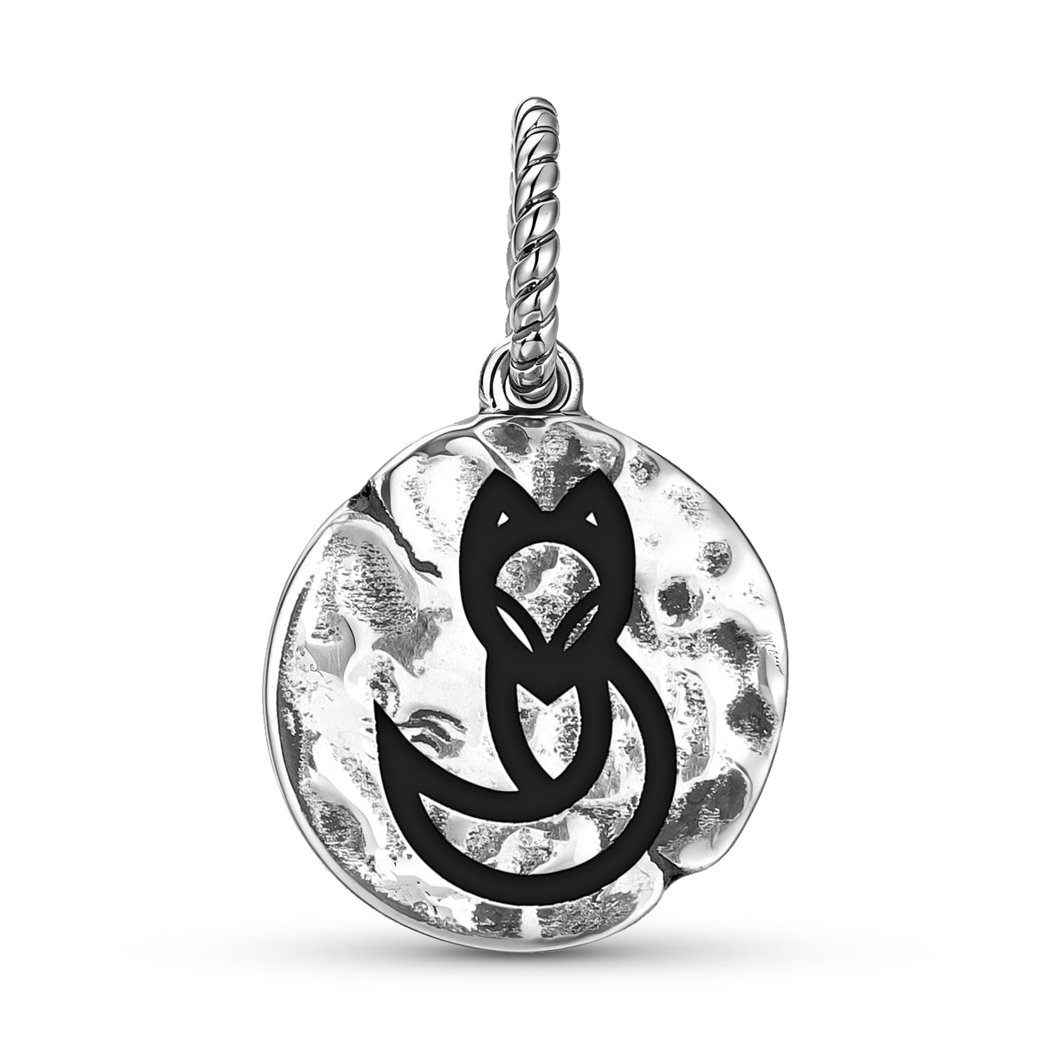 Animal FOX Symbol 925 Sterling Silver Hand Textured Dangle Charm For Charm Bracelets