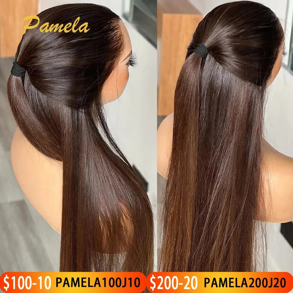 Double Drawn 13x6 HD Lace Frontal Wig Bone Straight Lace Front Wig Ombre Brown Colored Glueless Human Hair Wigs Ready To Go
