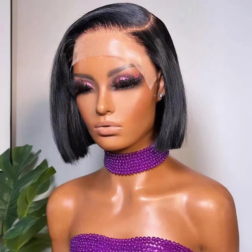 13x4 Lace Front Bob Wig Straight Pre Plucked 4x4 Human Hair Wigs Brazilian Remy Bone Straight Short Bob Wig للنساء 14 بوصة