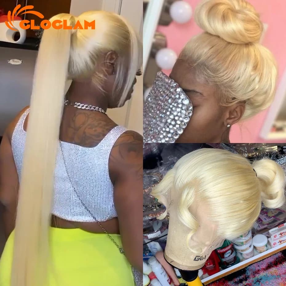 Straight 220 Density 13x4 13x6 360 Lace Front Wig Human Hair Pre Plucked Remy Brazilian Blonde 613 Lace Frontal Wigs 36 38 Inch