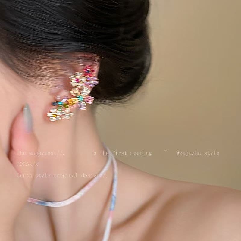 Dopamin Color Block Flower Ohrringe - Luxus Nische Design Ear Cuffs