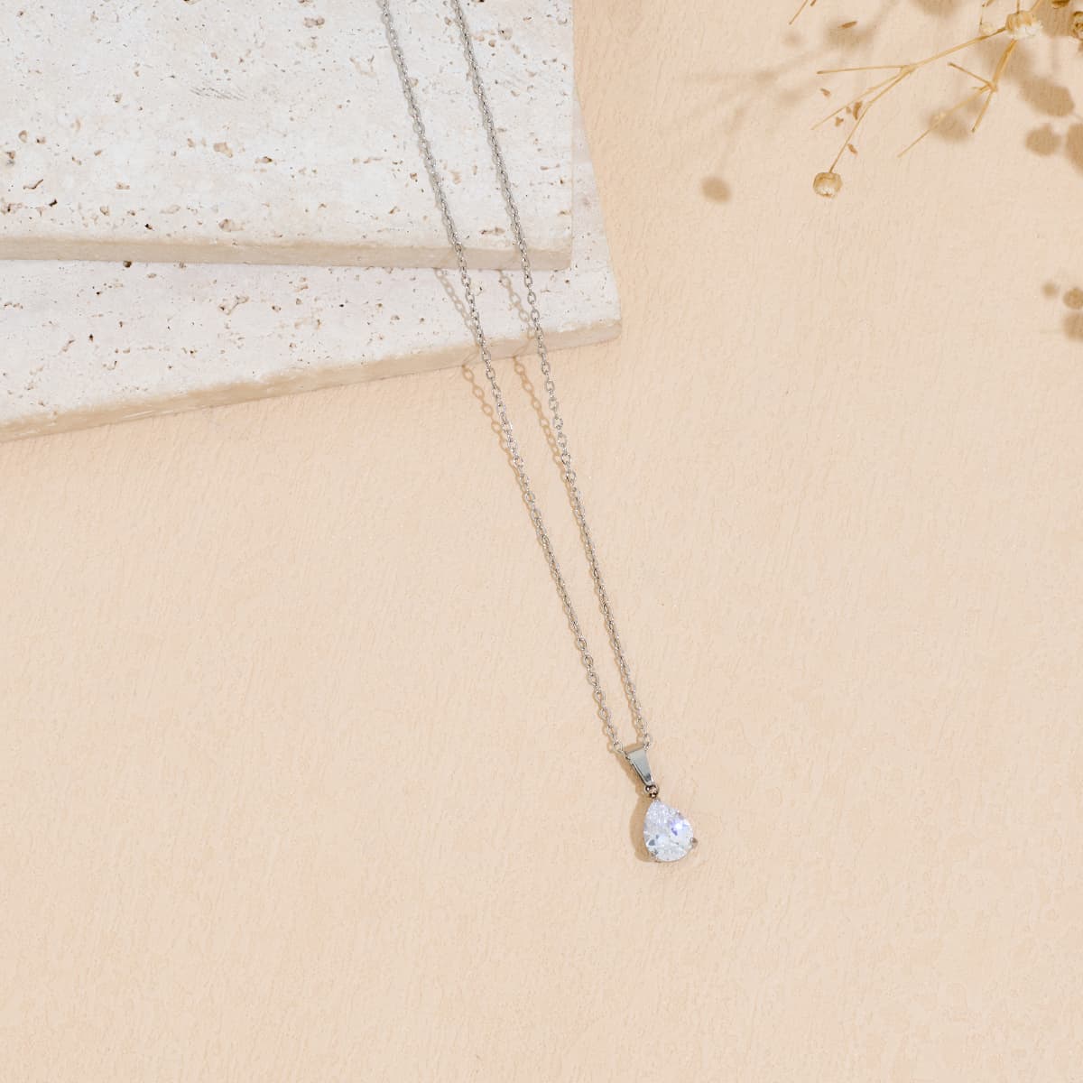 Stainless Steel Pendant Necklace With Zircon Inlay