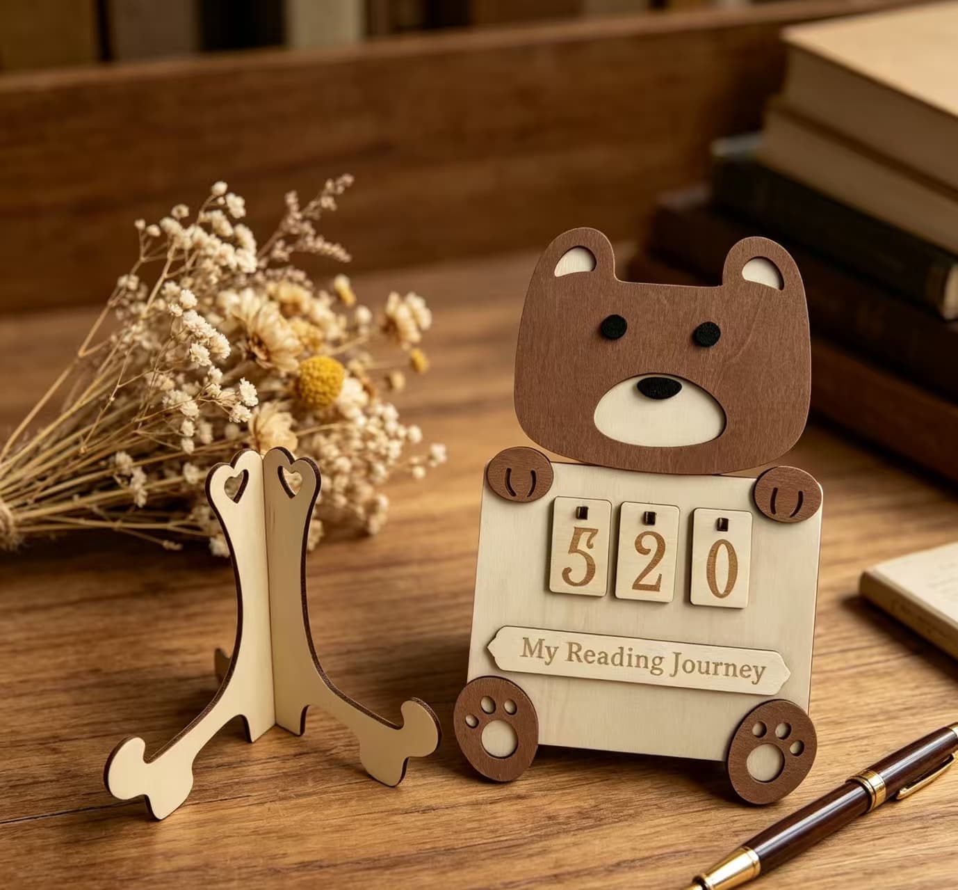 Holz-Lesetracker Fox Lion Bear - Animal Reading Journey Counting Sign