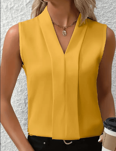 Elegante ärmellose V-Ausschnitt-Bluse für Damen
