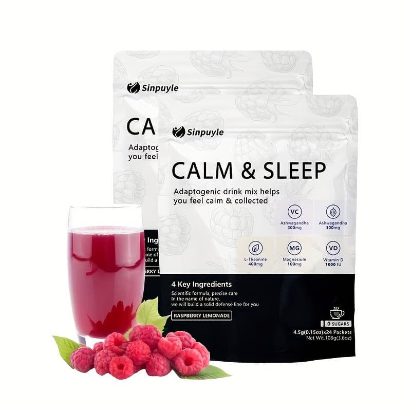Calm & Sleep Drink Mix - Erdbeer-Limonenade, 0 Zucker - L-Theanin, Ashwagandha & Magnesium zur Entspannung & Erholung, 24 Portionen