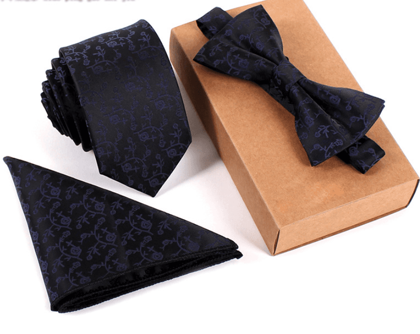Ensemble de cravate fine pour hommes - Set de cravate avec nœud papillon trois pièces