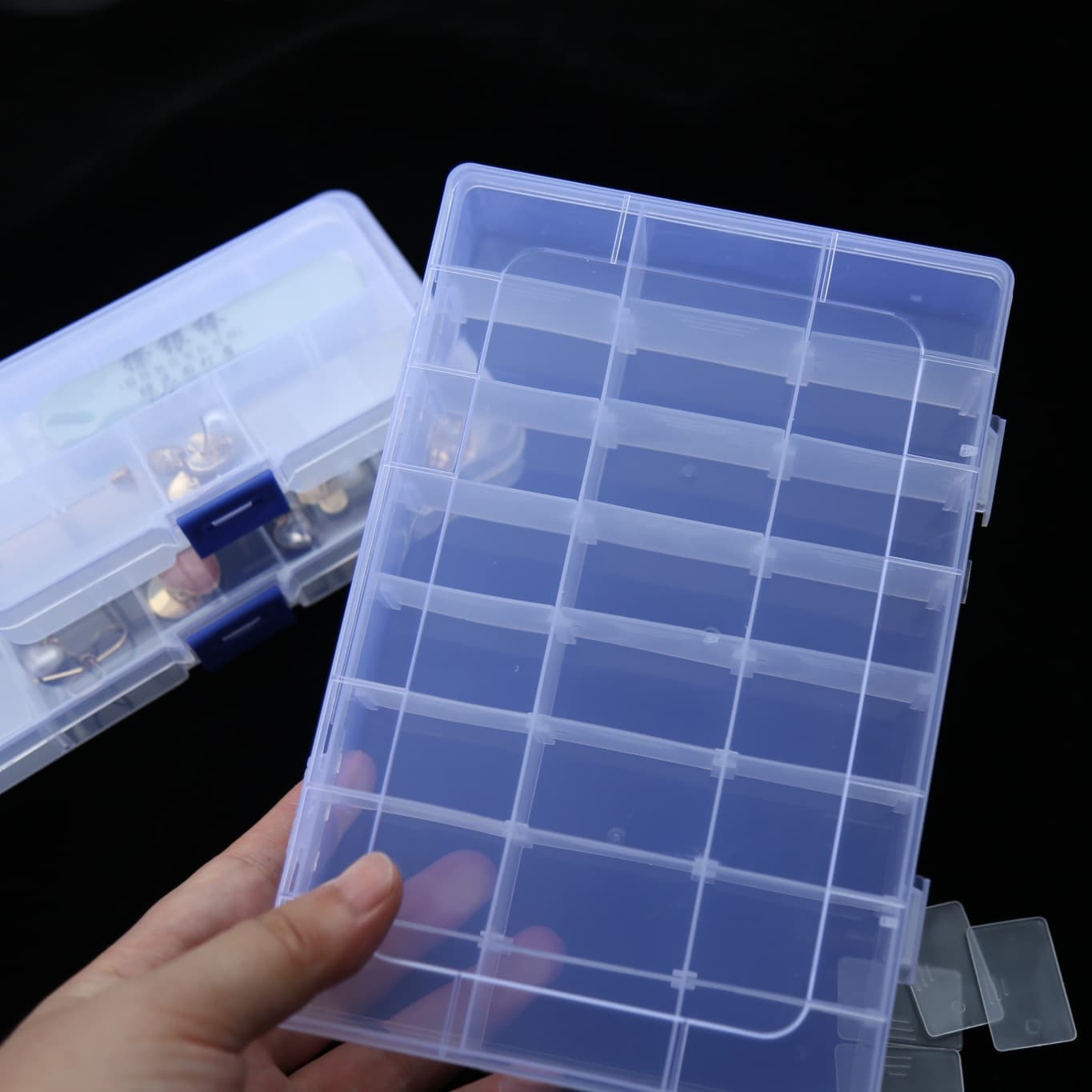 Storage Box Transparent 24 Grid Adjustable Portable Jewelry Box Earrings Earrings Ring Box
