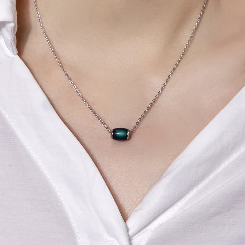 Péndulo DIY Creativo Moda de Estado de Ánimo Sensible a la Temperatura Cambio de Color Bolitas de Suerte Bolitas de Buena Fortuna Collar de Acero Inoxidable para Mujeres