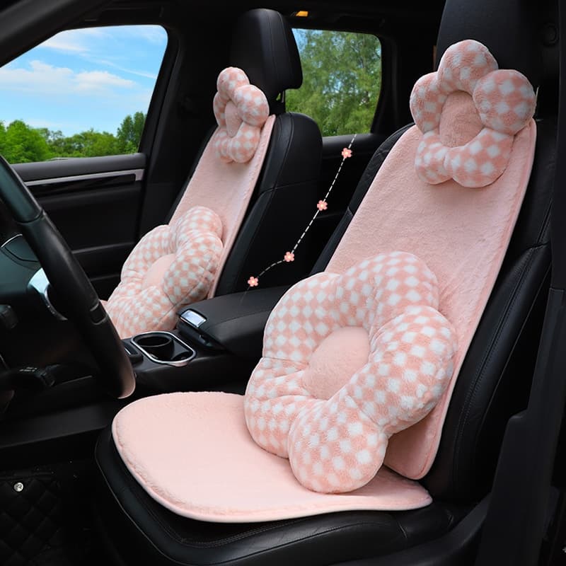 Automotive Headrest Neck Creative Flower Plaid Car Comfortable Neck Pillow Back Cushion