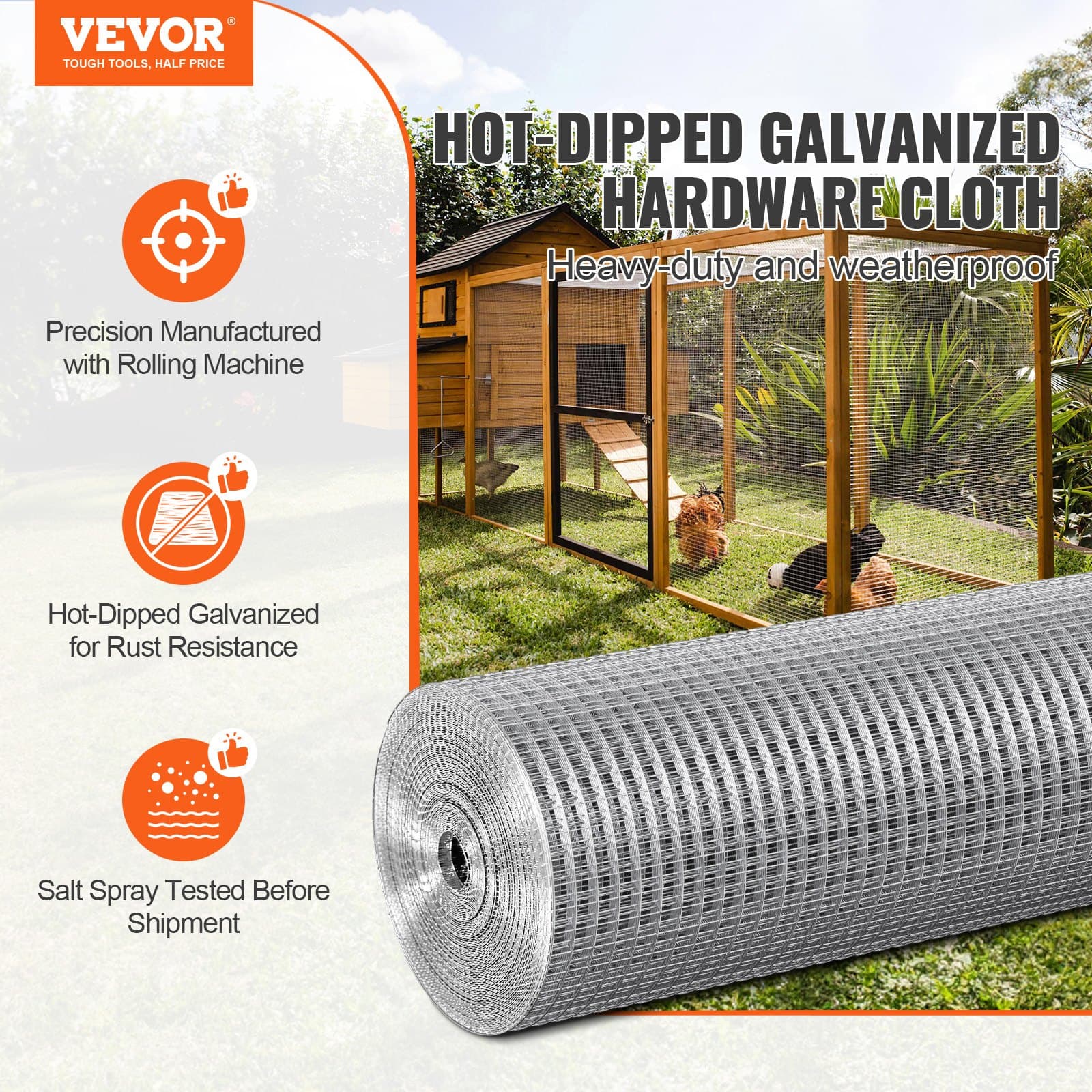 Hardware Cloth, 1'2 Inch 24in X 100 Ft 19 Gauge, Hot Dipped Galvanized Wire Mesh Roll, Chicken Wire Fencing, Wire Mesh For Rabbit Cages, Garden, Small