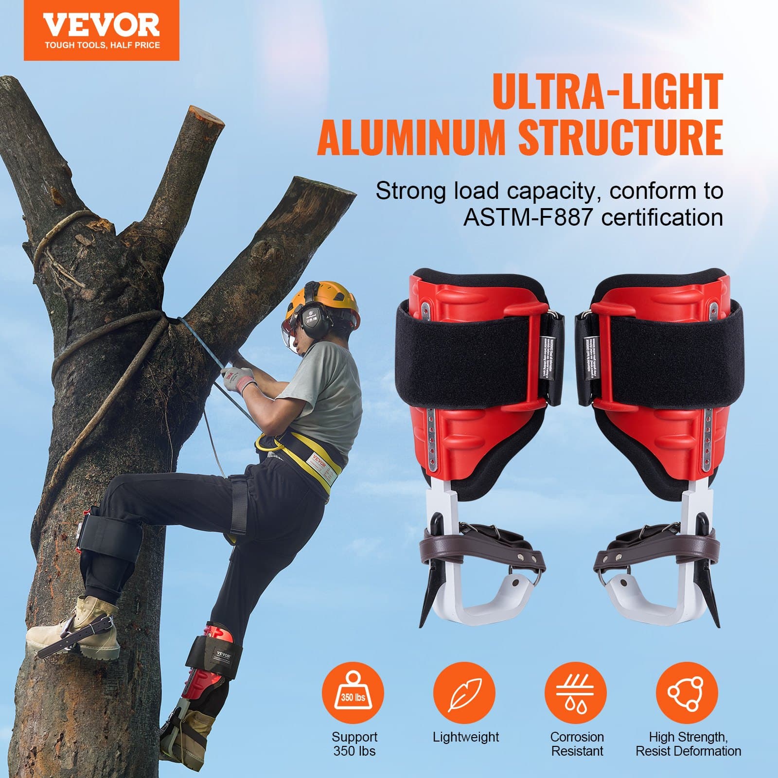 Espigas de escalada de árbol - Equipo de aluminio para escalada - Equipo de arborista rojo