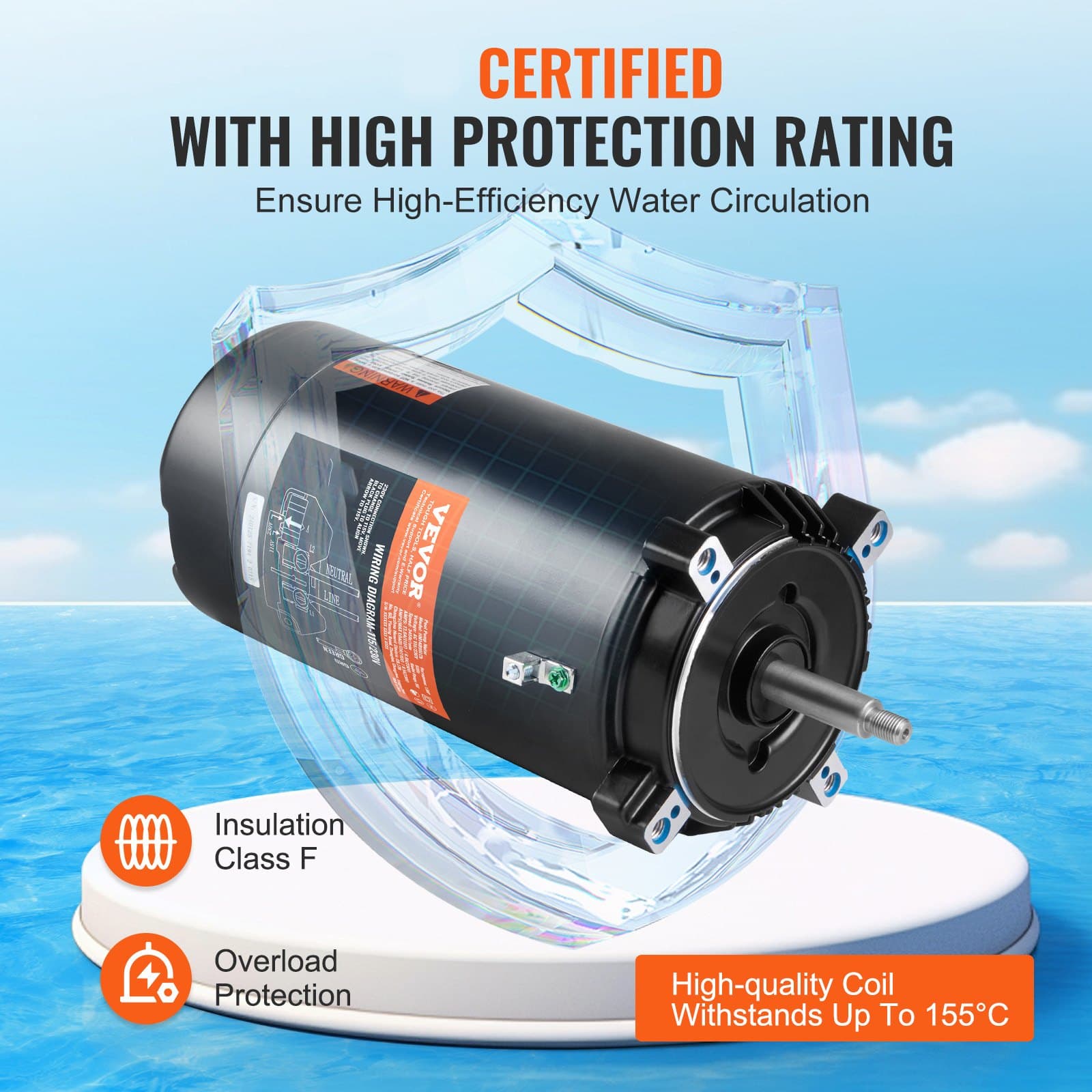 موتور مضخة حمام 1.5 حصان، إطار 56J، 115 V 13.6 أمبير 230 V 6.8 أمبير 3450 دورة في الدقيقة، 60 هرتز، عامل خدمة 1.3، مكثف 90uF 250 V، دوران عكس عقارب الساعة، flange دائري