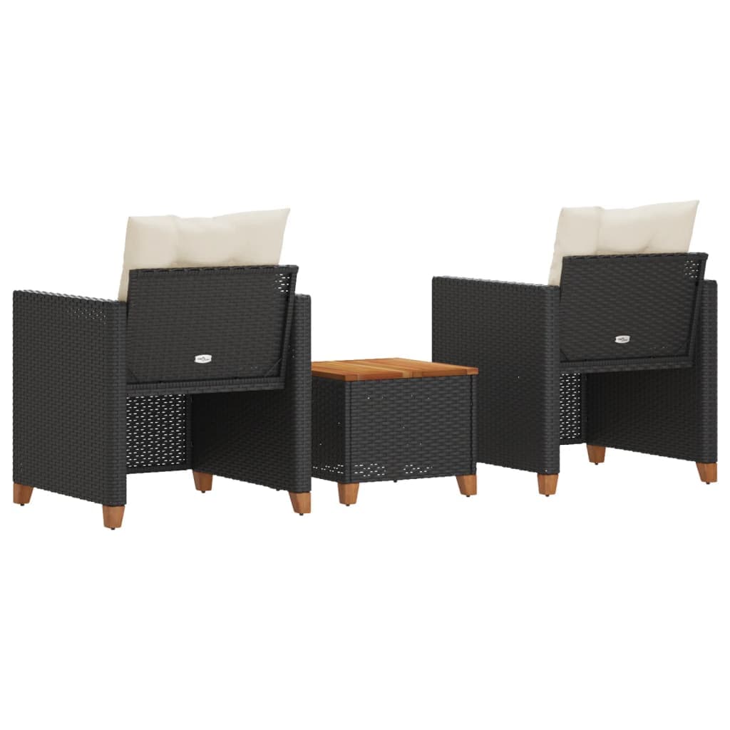 3-teiliges Bistro-Set Polyrattan Akazienholz mit Polstern