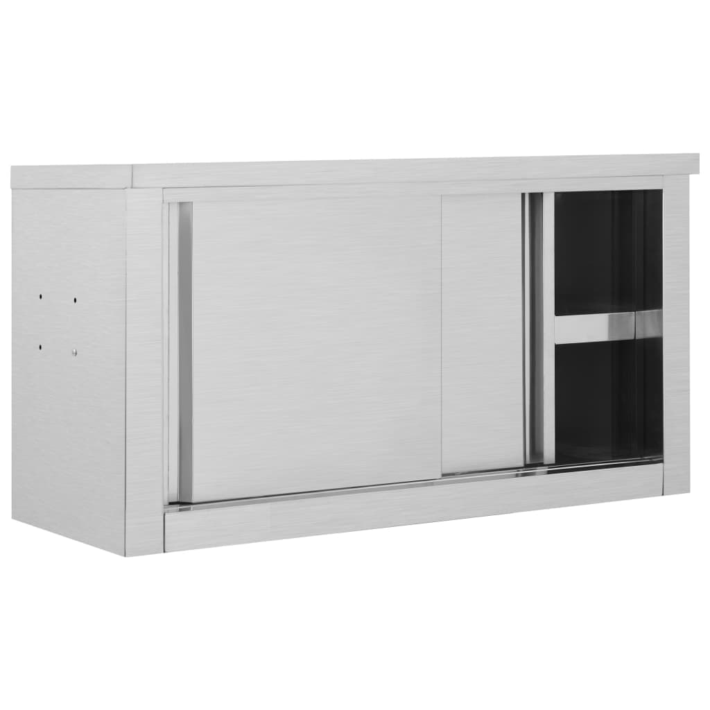 Pensile da cucina con ante scorrevoli in acciaio inox