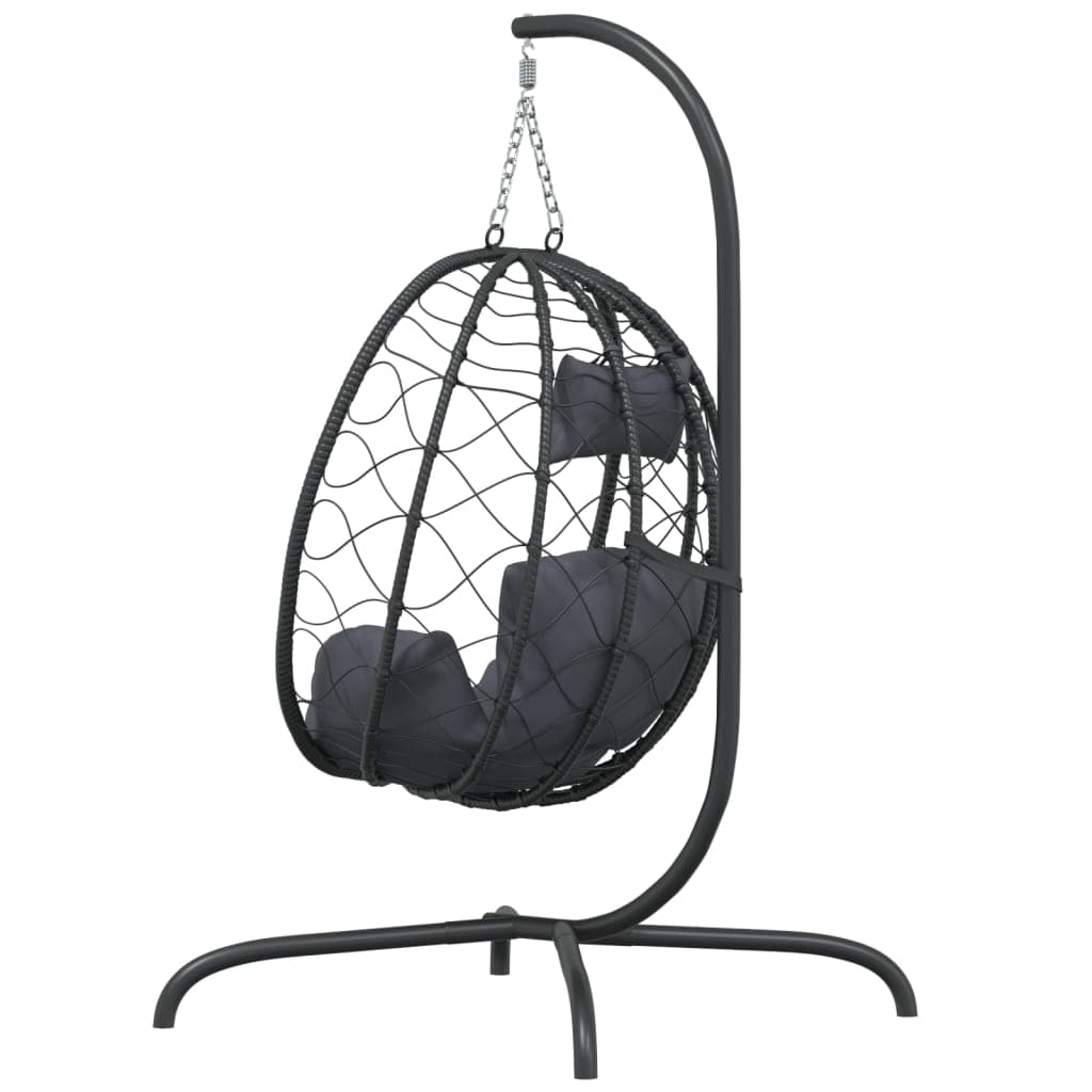 Sedia sospesa con cuscino in polirattan antracite