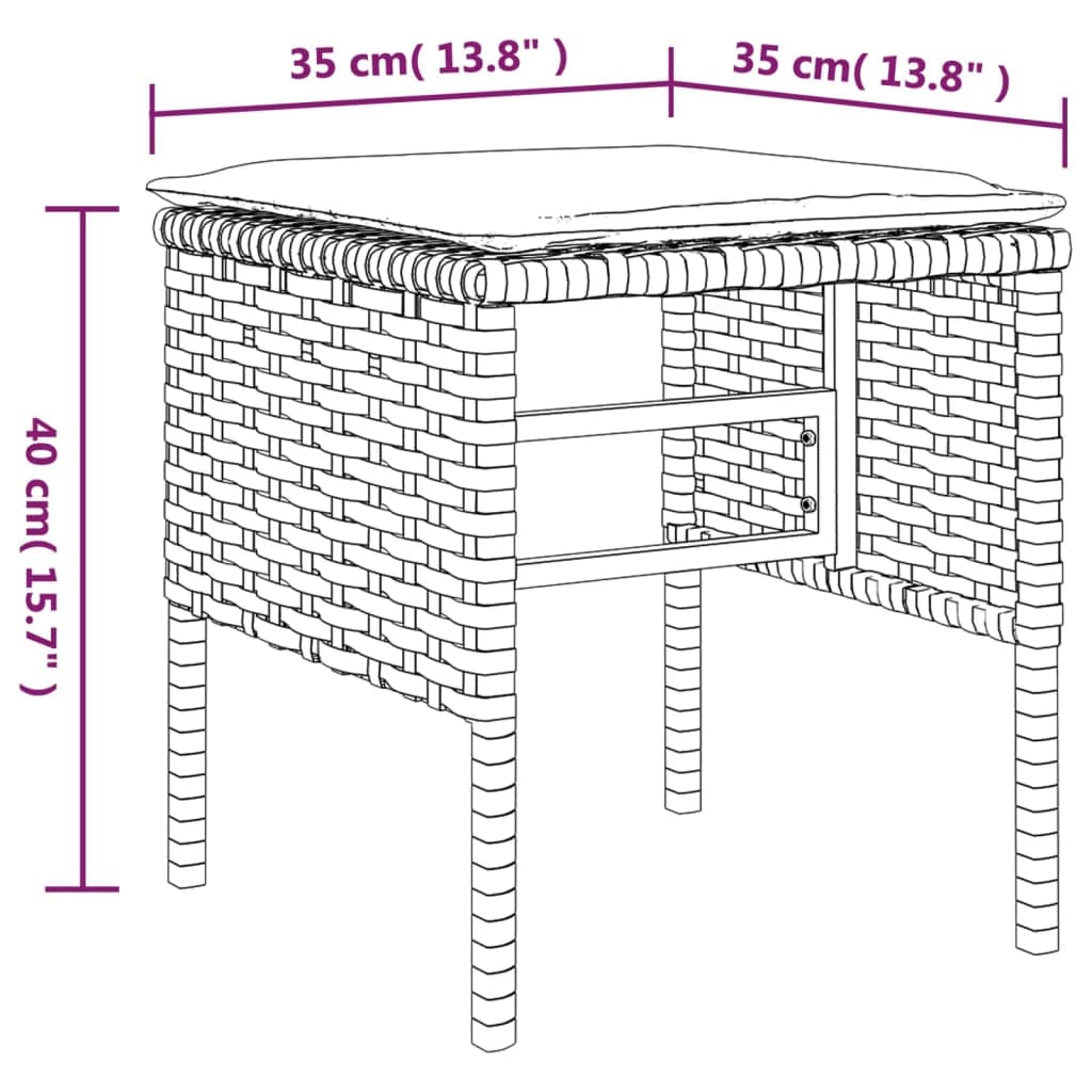 Gartenhocker 4er-Set Polyrattan mit Polstern