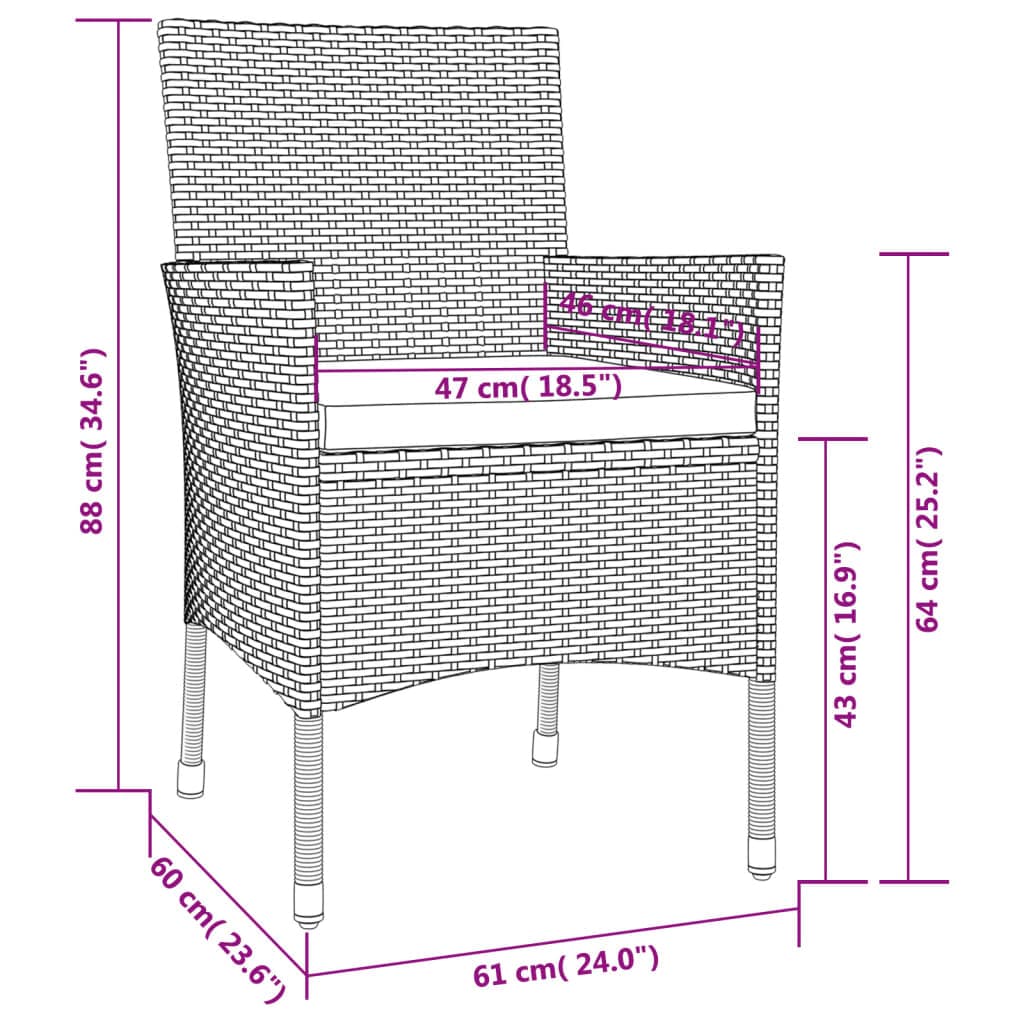 Gartenstühle mit Polster, 4er-Set, Polyrattan