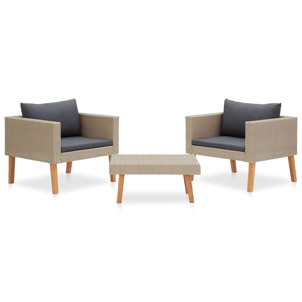 Set da salotto da giardino 3 pezzi in polirattan con cuscini