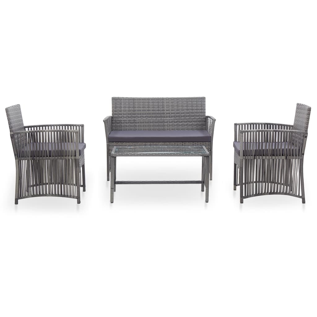 Set da salotto da giardino 4 pezzi con cuscini, polirattan, antracite